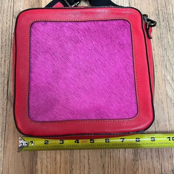 Meredith Wendell pink and red square pony hair square bag - Picture 7 of 9